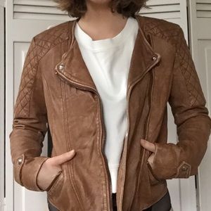 Esprit Loved Brown Lamb Leather Biker Jacket